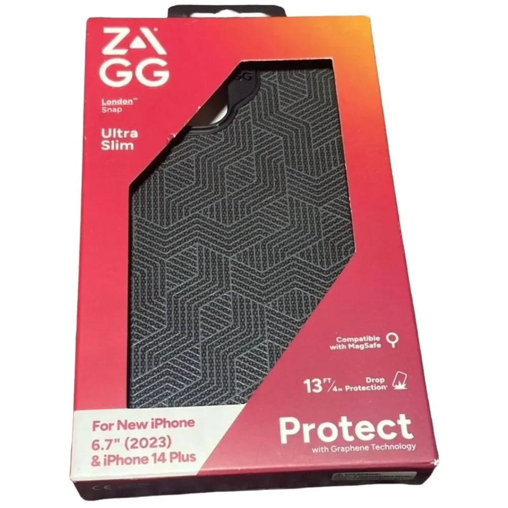 ZAGG London Snap MagSafe iPhone 15/14 Plus Case Black Fabric NEW Fast Ship